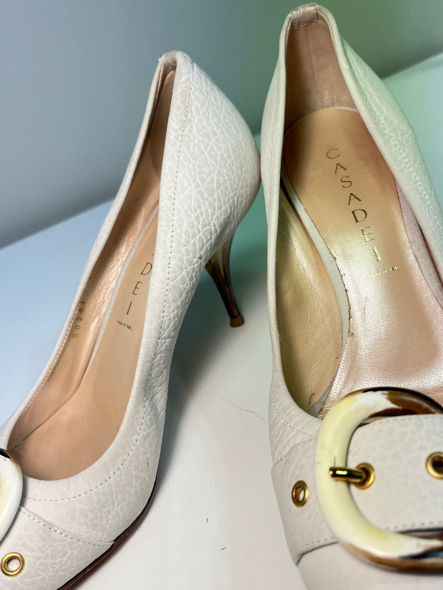 CASADEI leather belted rounded toe with marble heel (37.5)