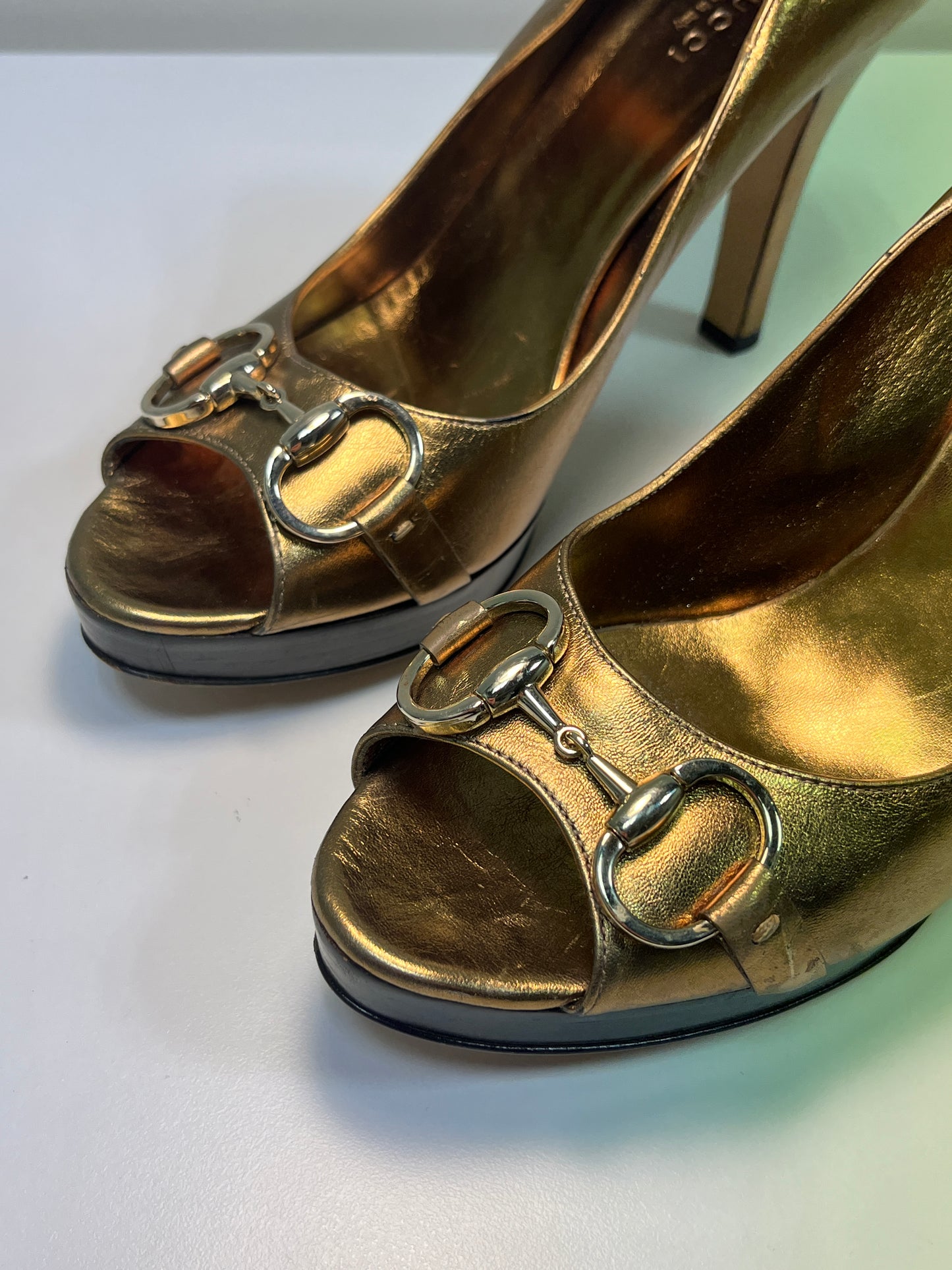 GUCCI by Tom Ford gold belted open toe leather heels (40)