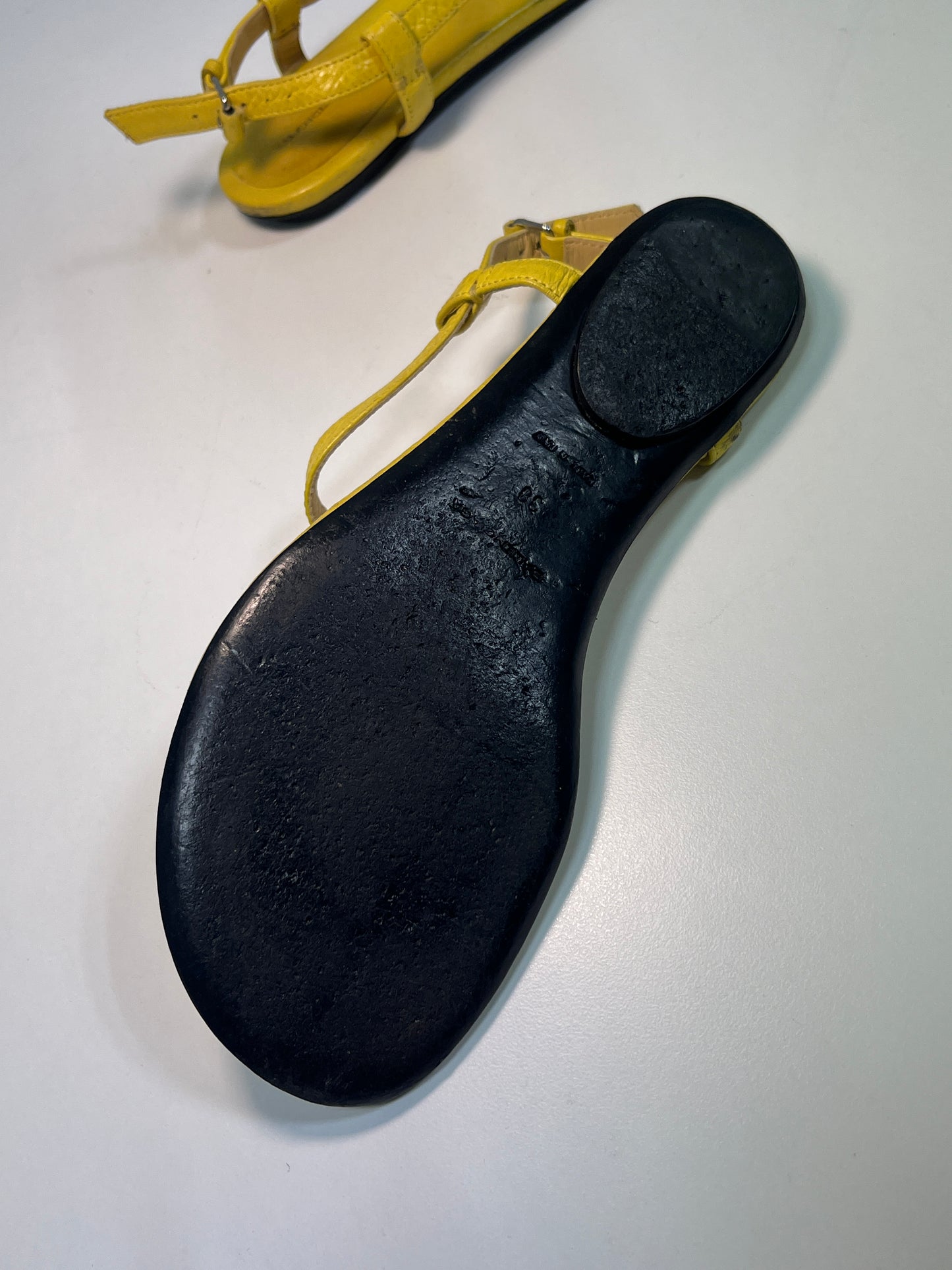 BALENCIAGA yellow leather studded flat sandals (38)