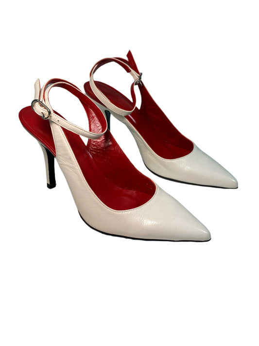 BY FAR white leather strap heels (37)