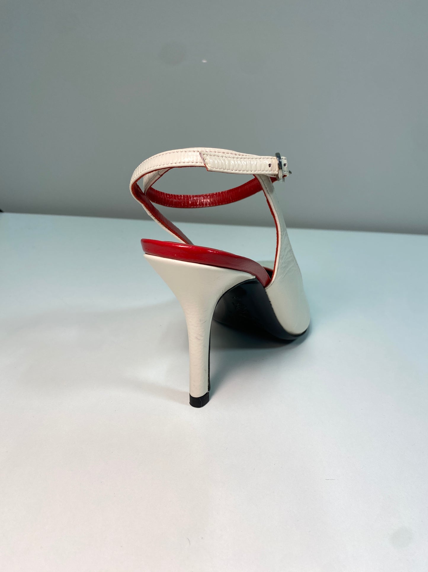 BY FAR white leather strap heels (37)