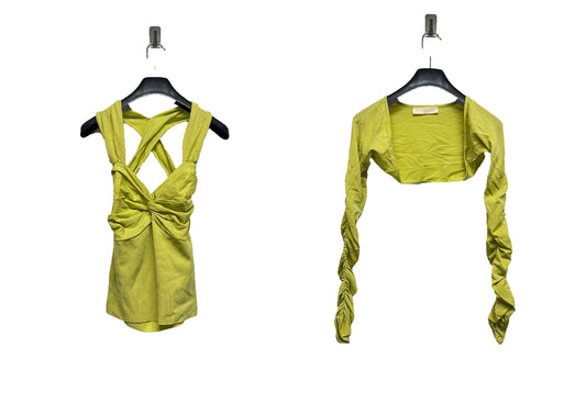 VALENTINO green cotton crossed strap sleeveless blouse and bolero (S)