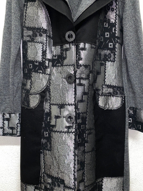 VINTAGE pattern maxi knit trench jacket (M)