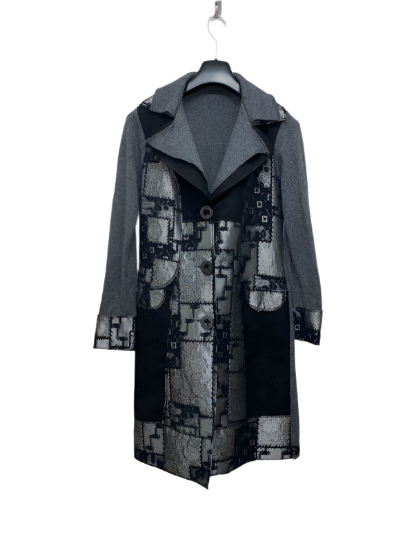 VINTAGE pattern maxi knit trench jacket (M)