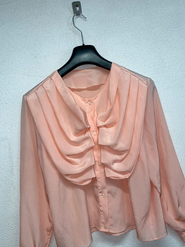 VINTAGE drapey collar pink blouse (L)