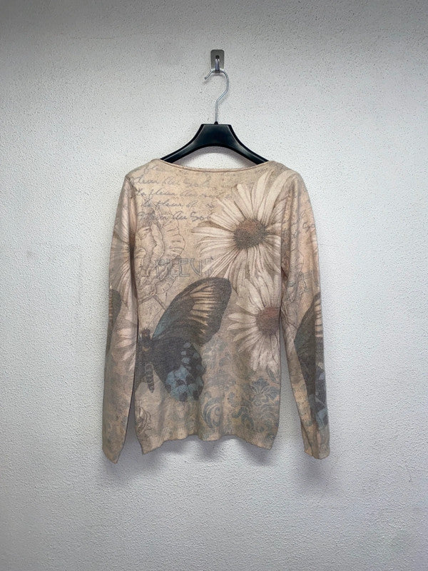 VINTAGE y2k faded print knit light sweater (S/M)