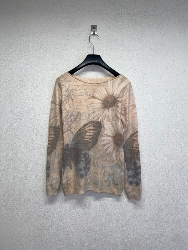 VINTAGE y2k faded print knit light sweater (S/M)