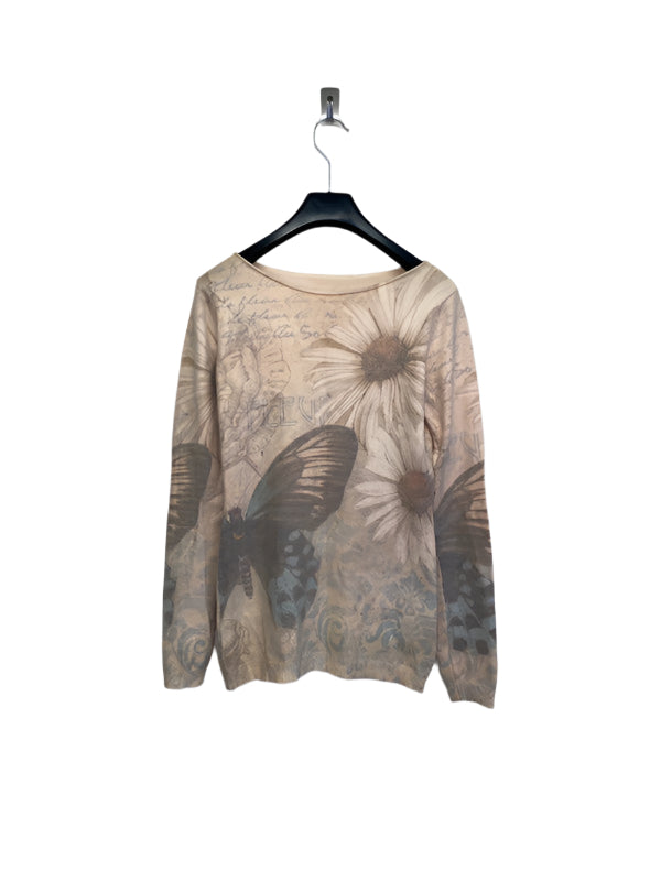 VINTAGE y2k faded print knit light sweater (S/M)