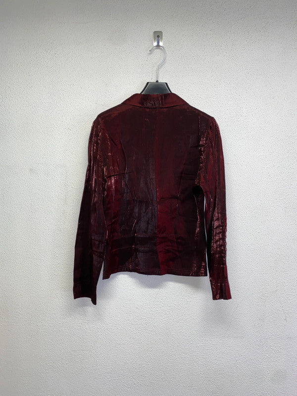 VINTAGE red shiny button up blouse shirt (S)