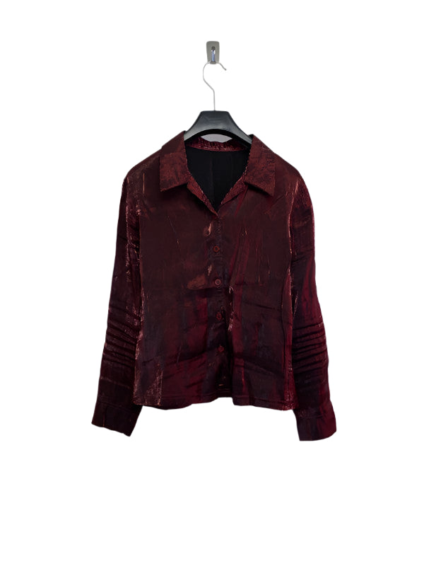 VINTAGE red shiny button up blouse shirt (S)