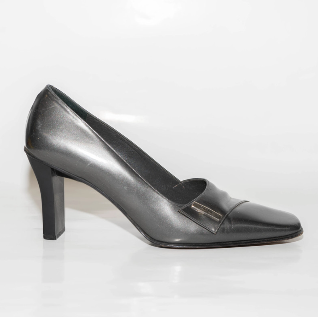 BALMAIN silver leather pumps (38)