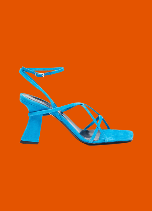 BY FAR blue suede sandal heels (39)