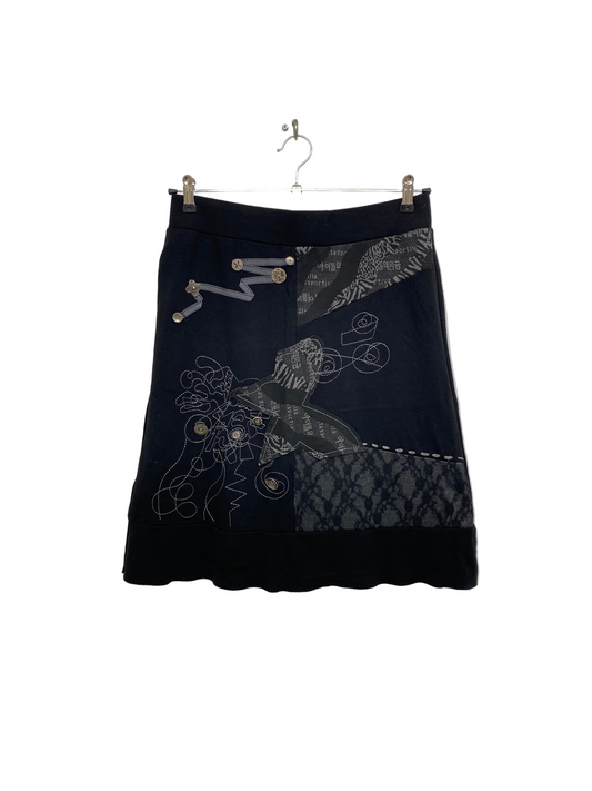 VINTAGE skirt patchwork drawings (M)