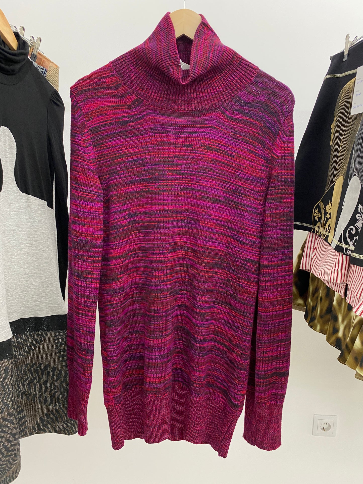 MAISON MARGIELA fuchsia turtleneck knit dress (S)