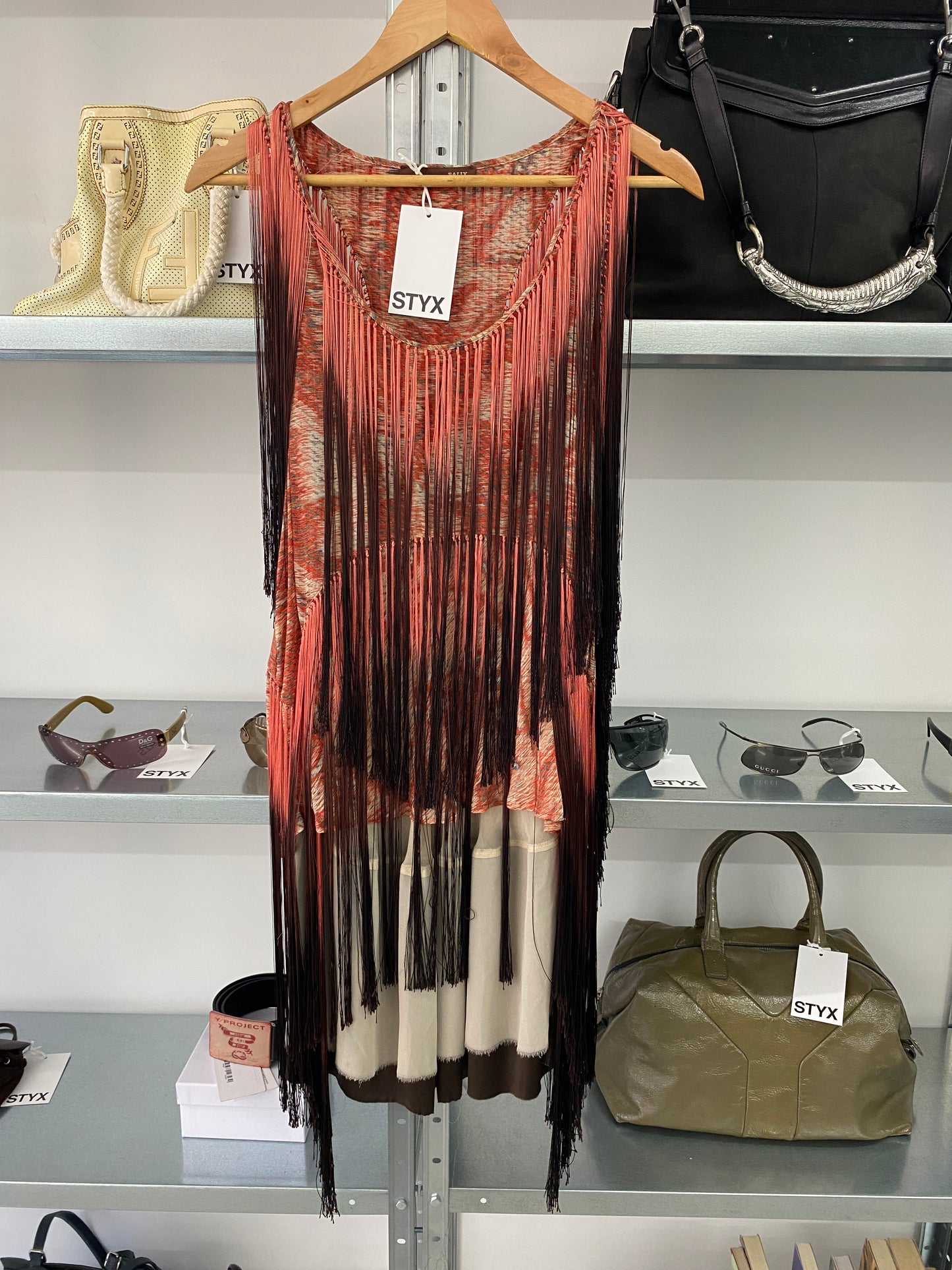 BALLY fringe silk dress (M)