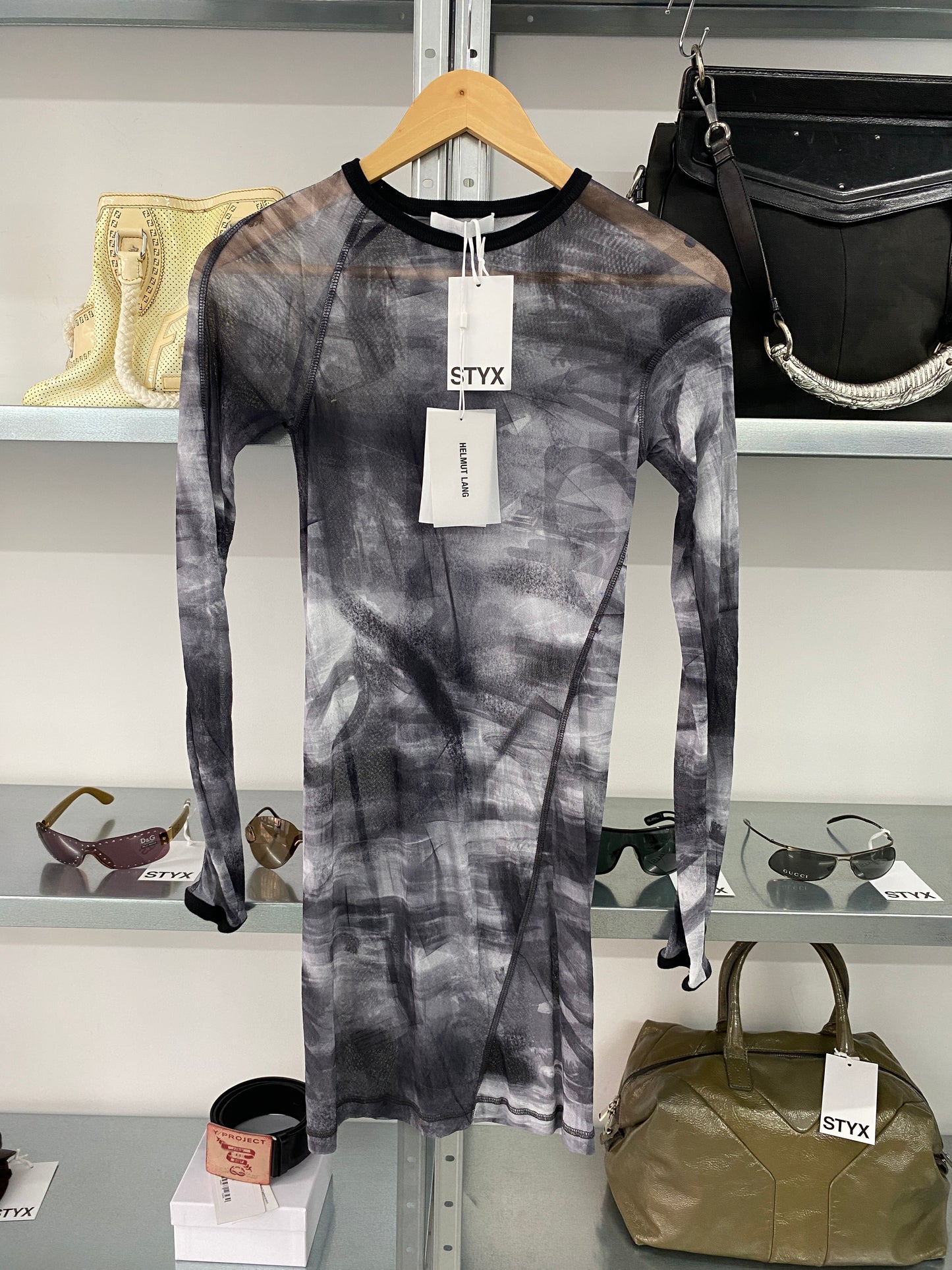 HELMUT LANG mesh print shaper dress (XS)