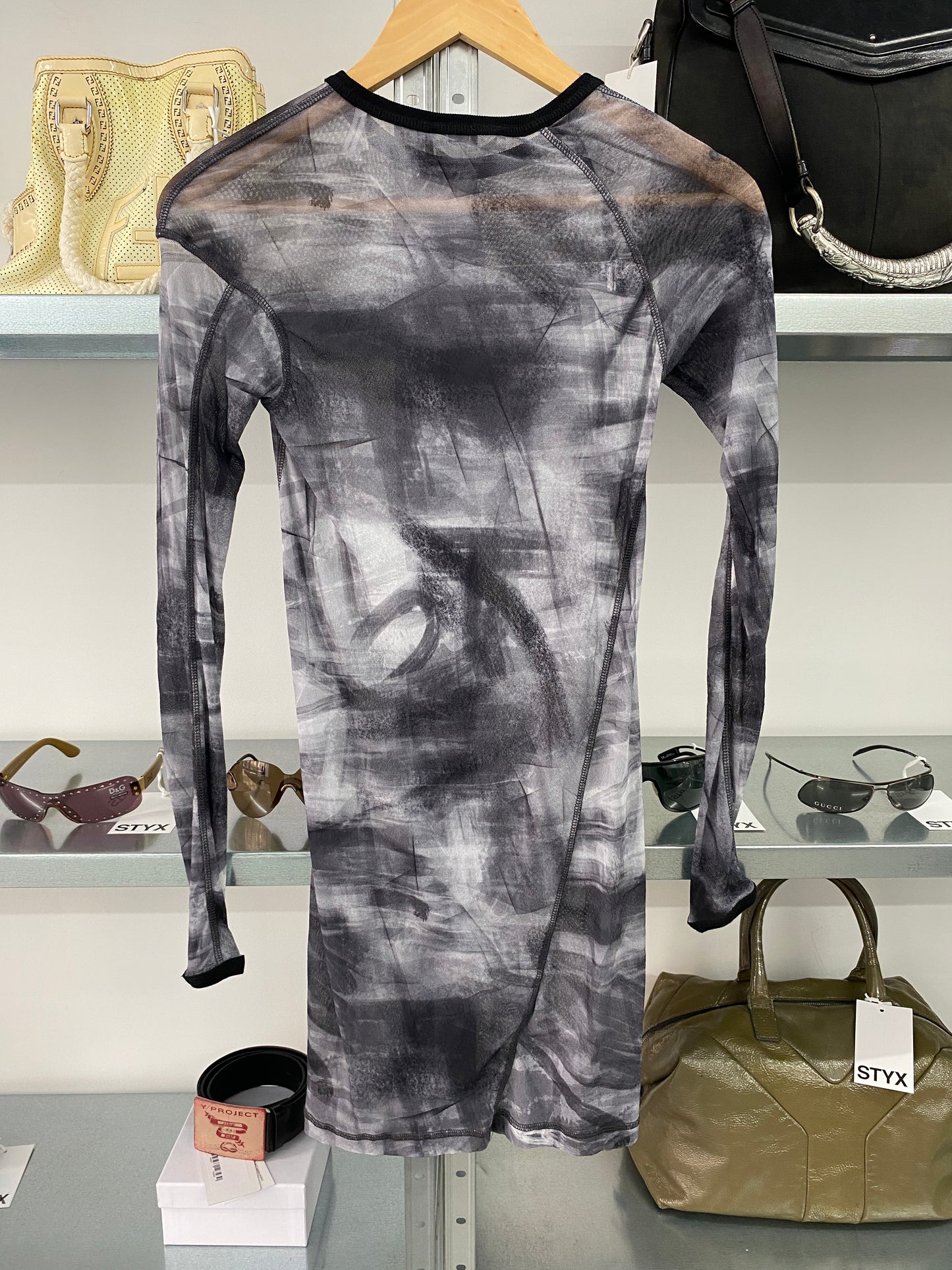 HELMUT LANG mesh print shaper dress (XS)