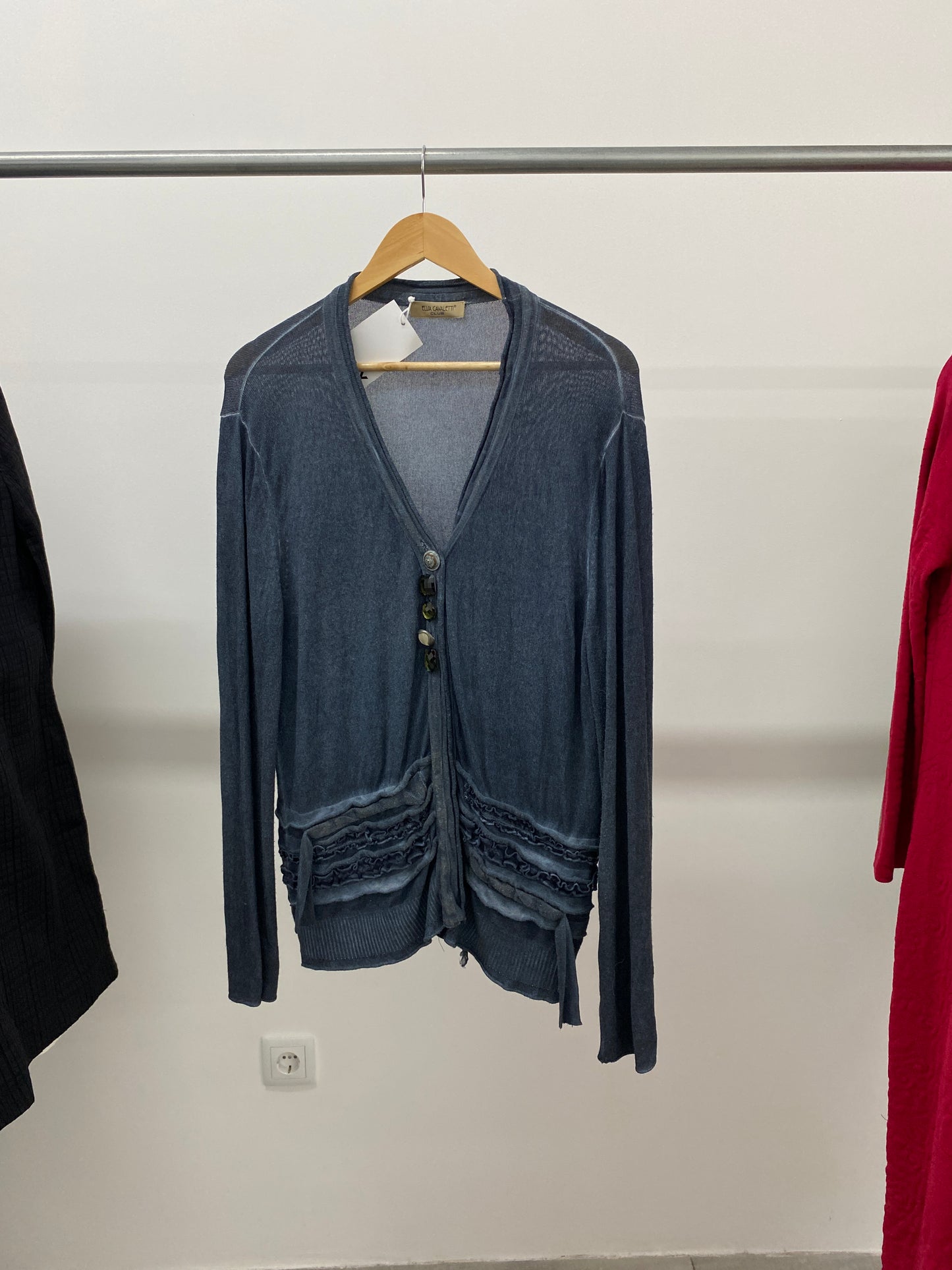 ELISA CAVALETTI blue cardigan with ruffled details (XL)