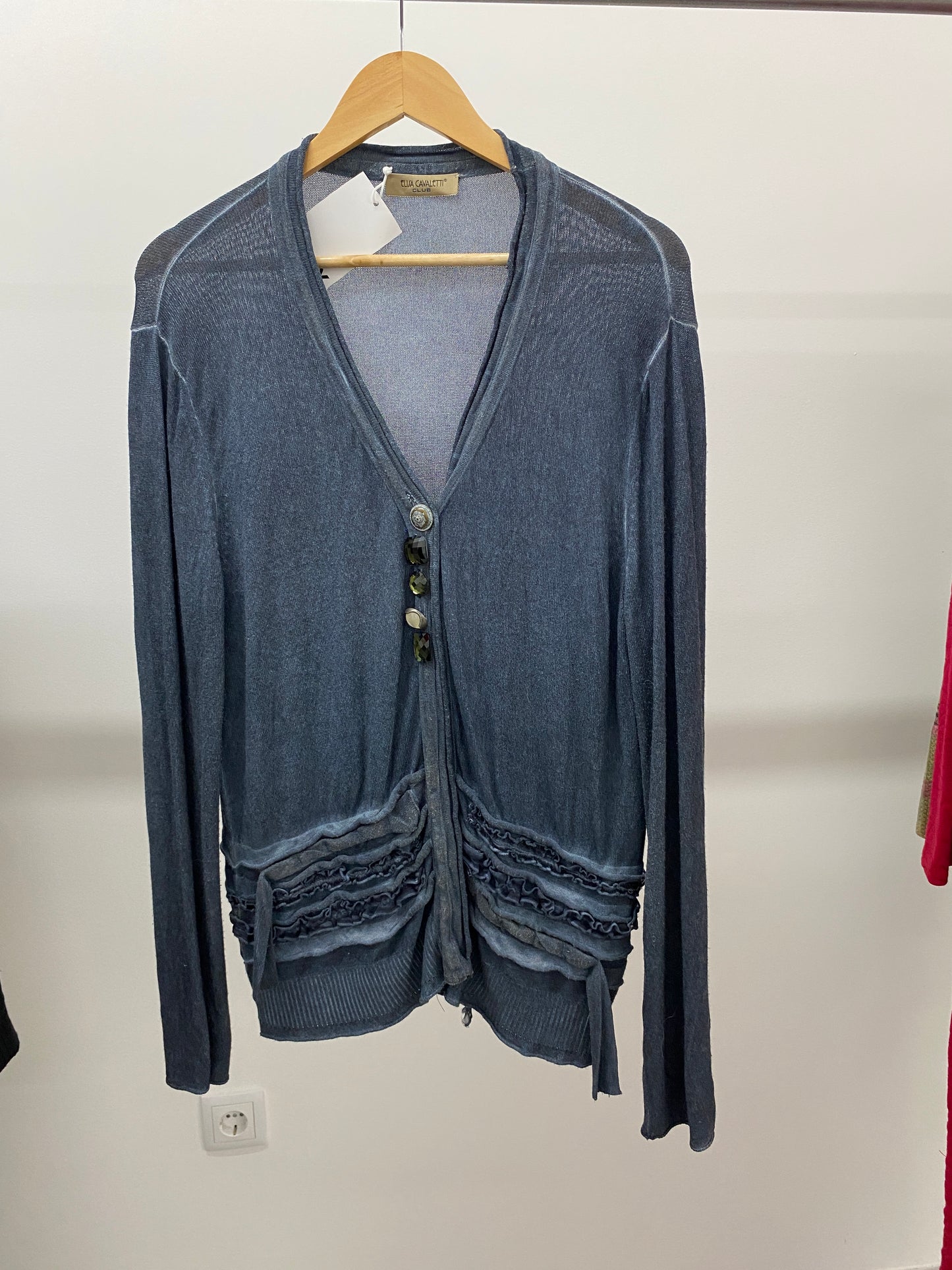 ELISA CAVALETTI blue cardigan with ruffled details (XL)