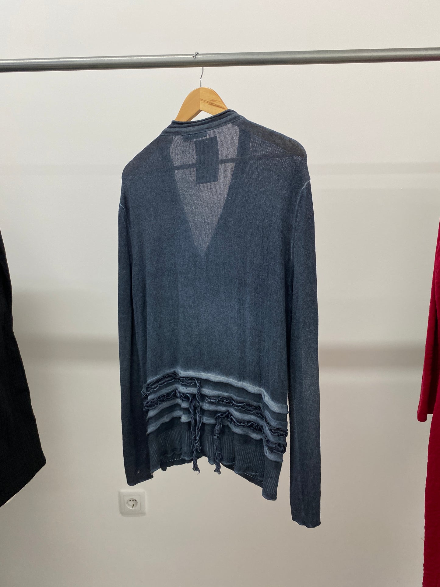 ELISA CAVALETTI blue cardigan with ruffled details (XL)