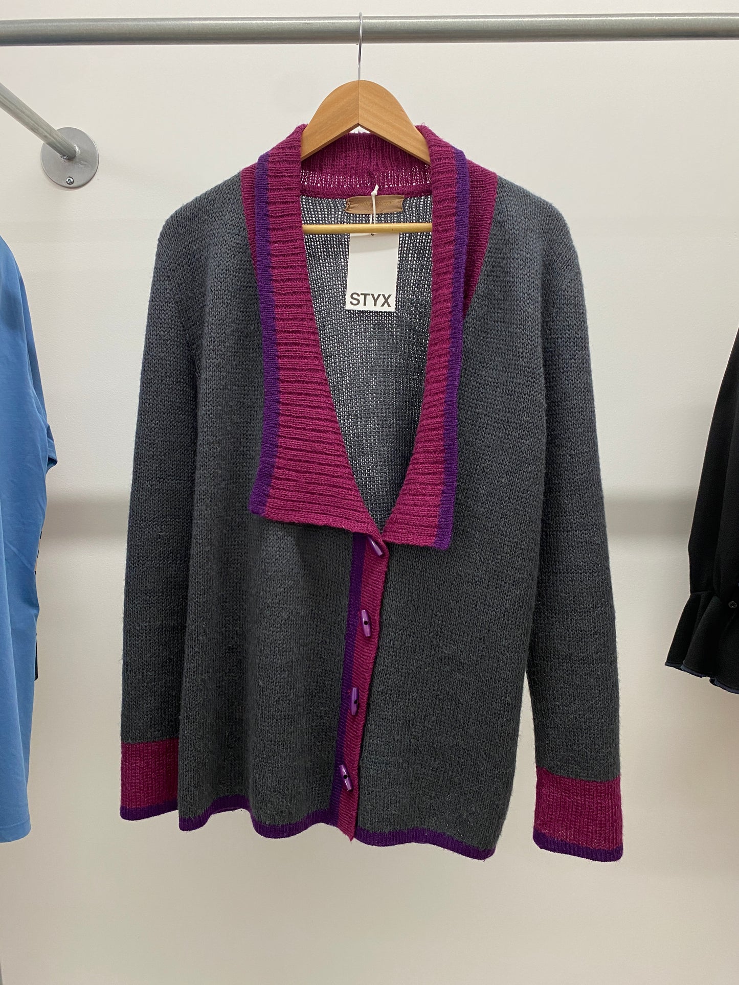 YVES SAINT LAURENT wool pink and grey cardigan (L)