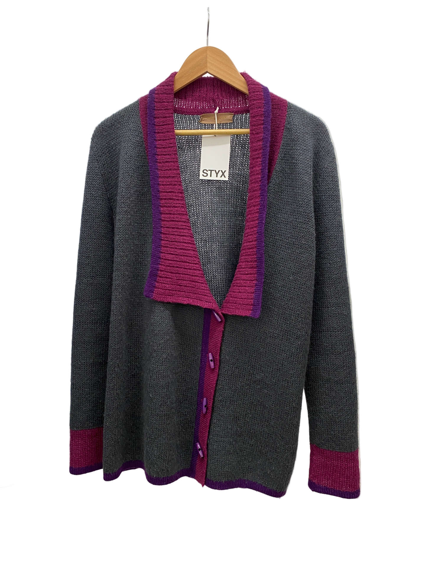 YVES SAINT LAURENT wool pink and grey cardigan (L)