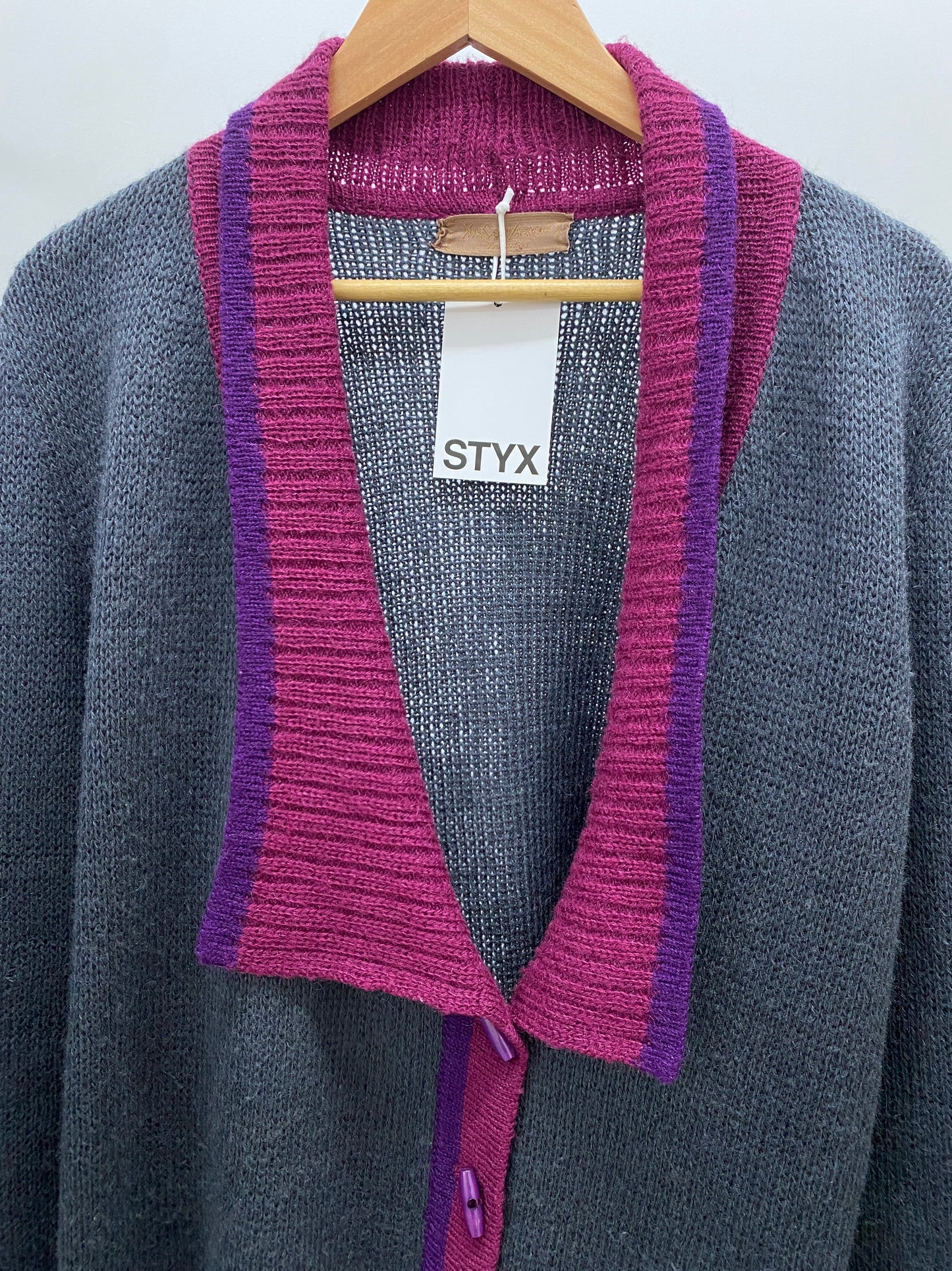 YVES SAINT LAURENT wool pink and grey cardigan (L)