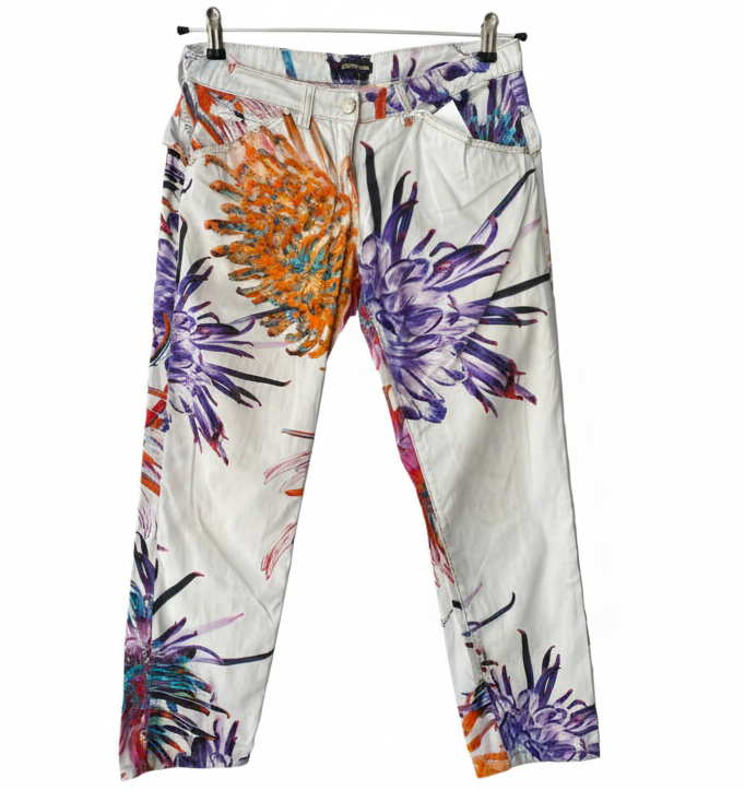 ROBERTO CAVALLI white capris floral motif (L)