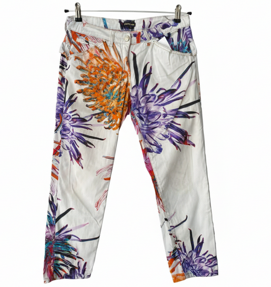 ROBERTO CAVALLI white capris floral motif (L)