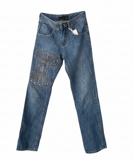 ROBERTO CAVALLI denim trousers w/ snake embroidery(M)