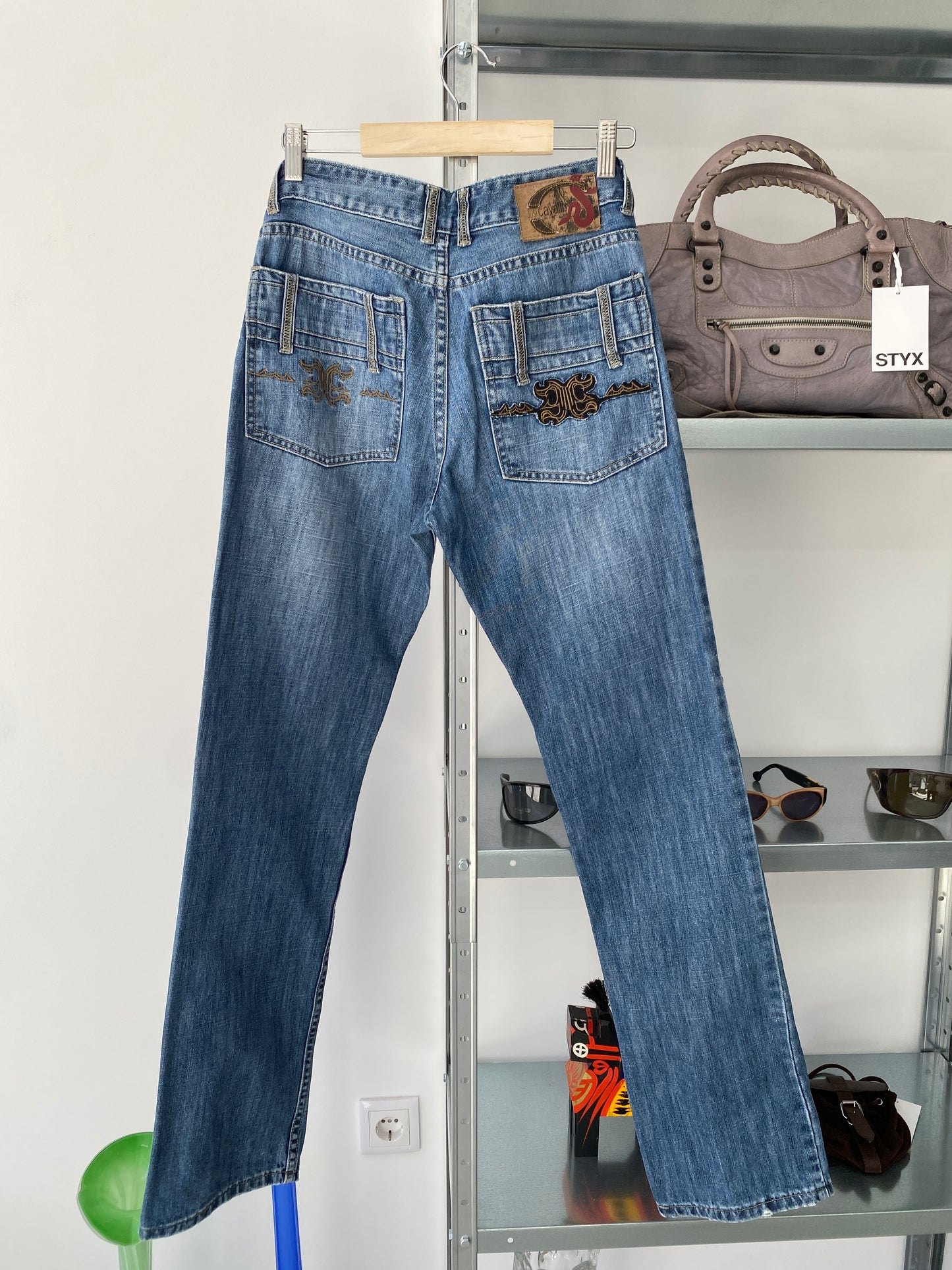 ROBERTO CAVALLI denim trousers w/ snake embroidery(M)