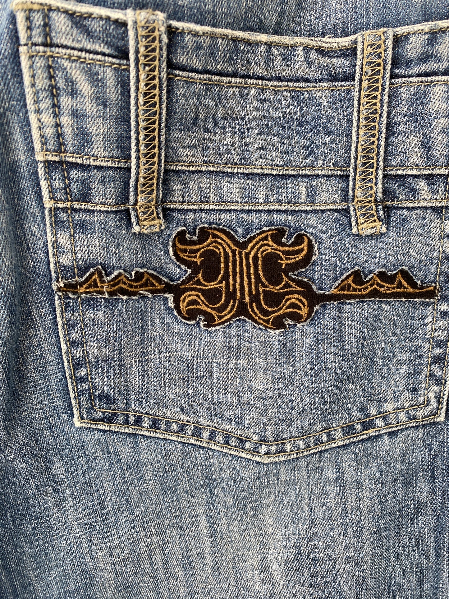 ROBERTO CAVALLI denim trousers w/ snake embroidery(M)