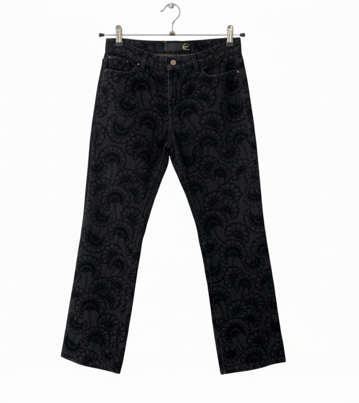 ROBERTO CAVALLI black flower motif jeans (XS)