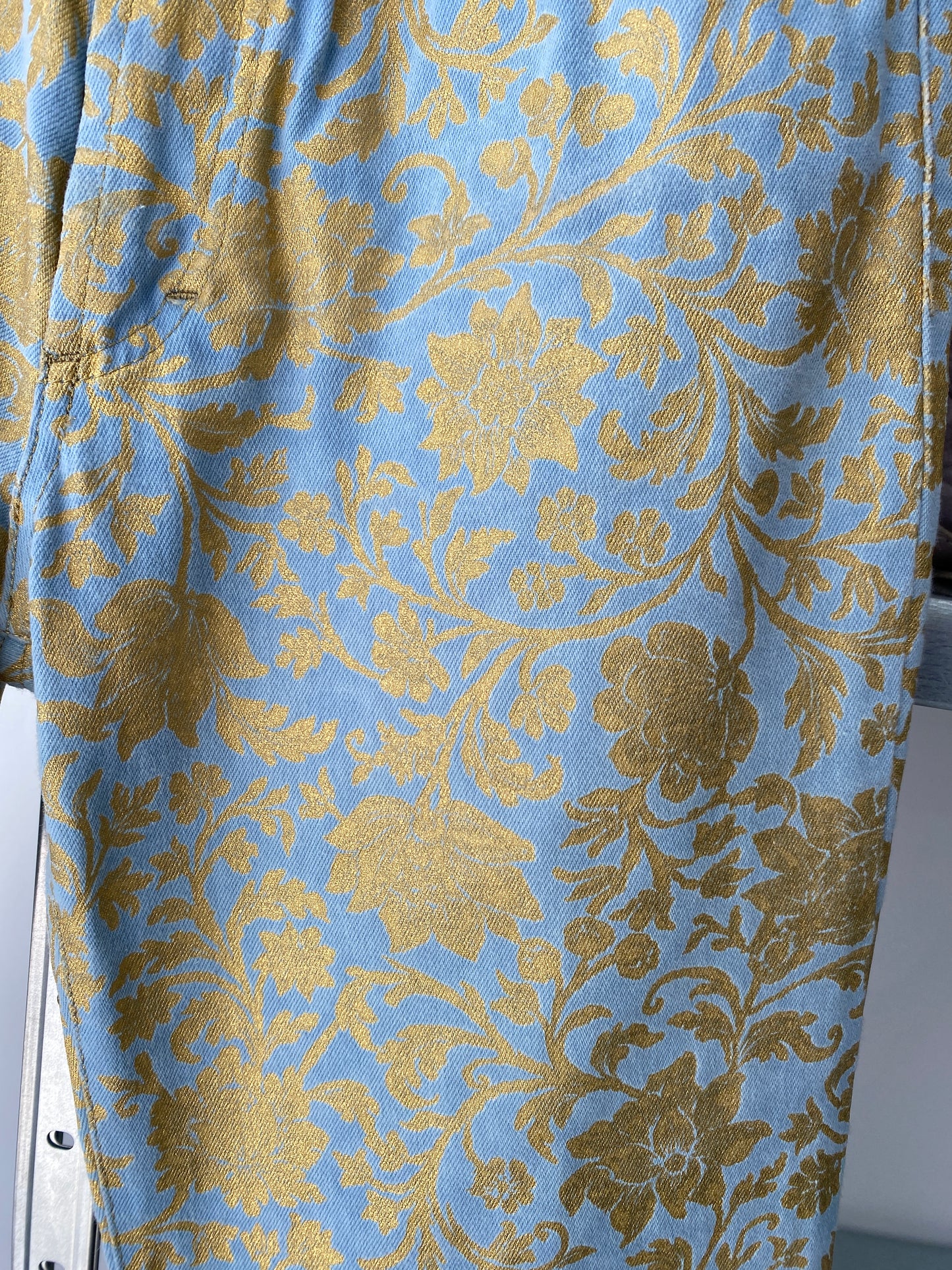 ROBERTO CAVALLI floral blue pants w/ golden flower pattern (S)