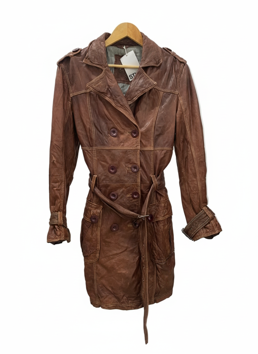 VINTAGE bown leather trench coat (L)