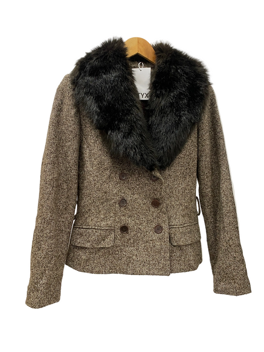 VINTAGE coat w/ faux fur collar (L)