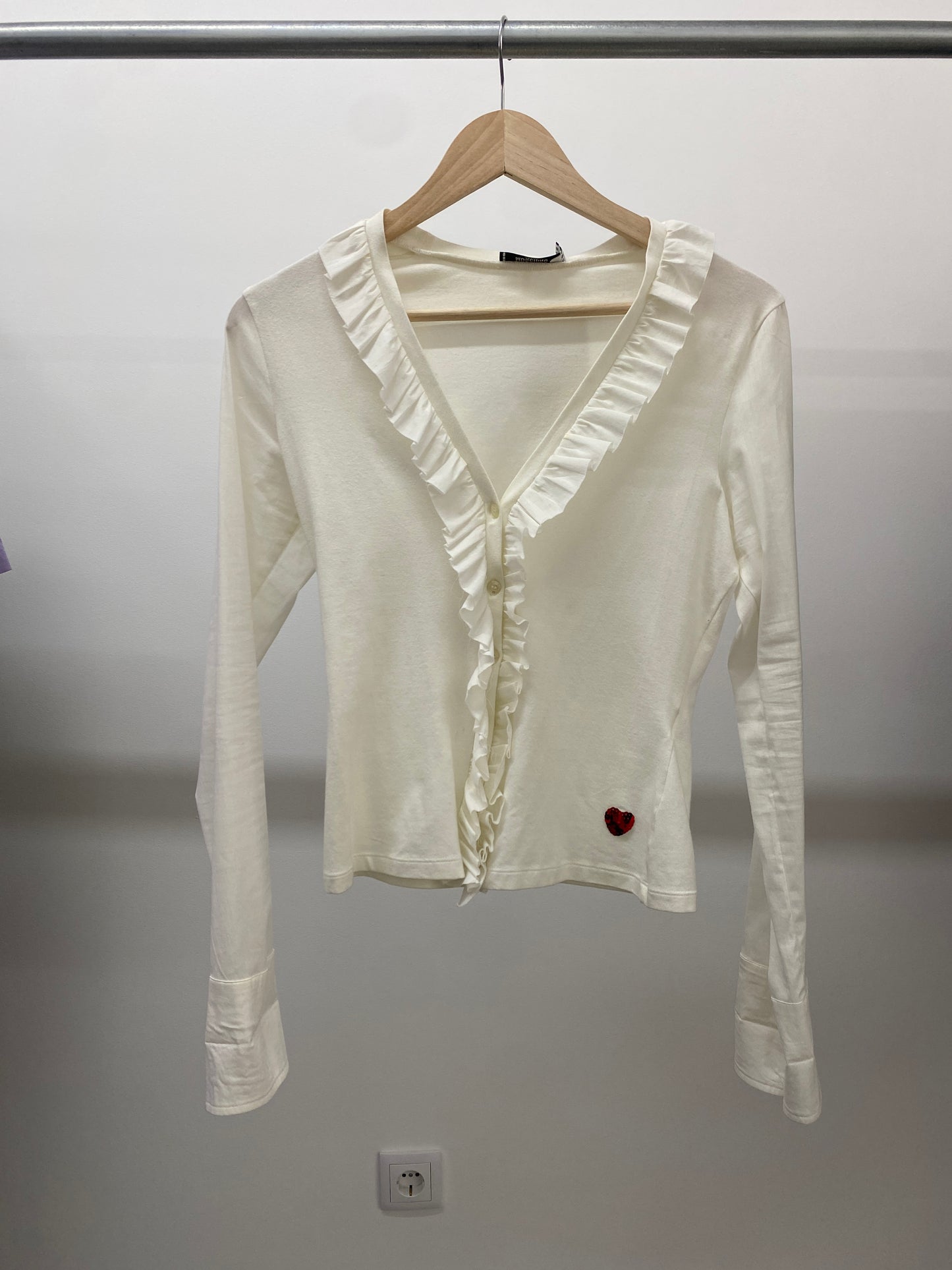 MOSCHINO white ruffled neckline top ( S)
