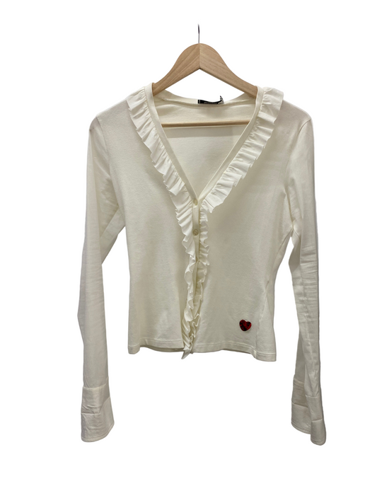 MOSCHINO white ruffled neckline top ( S)