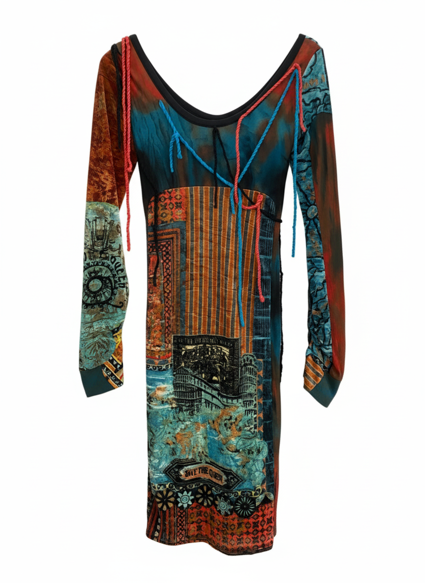 SAVE THE QUEEN patchwork multicolor dress (S)