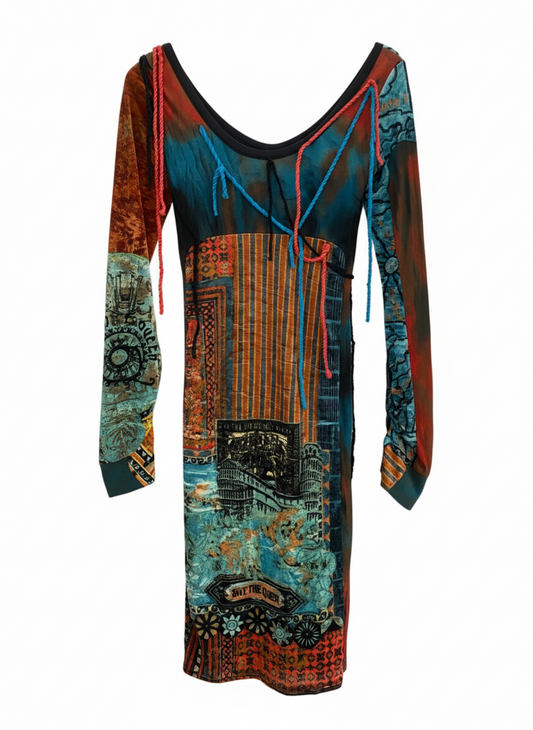 SAVE THE QUEEN patchwork multicolor dress (S)