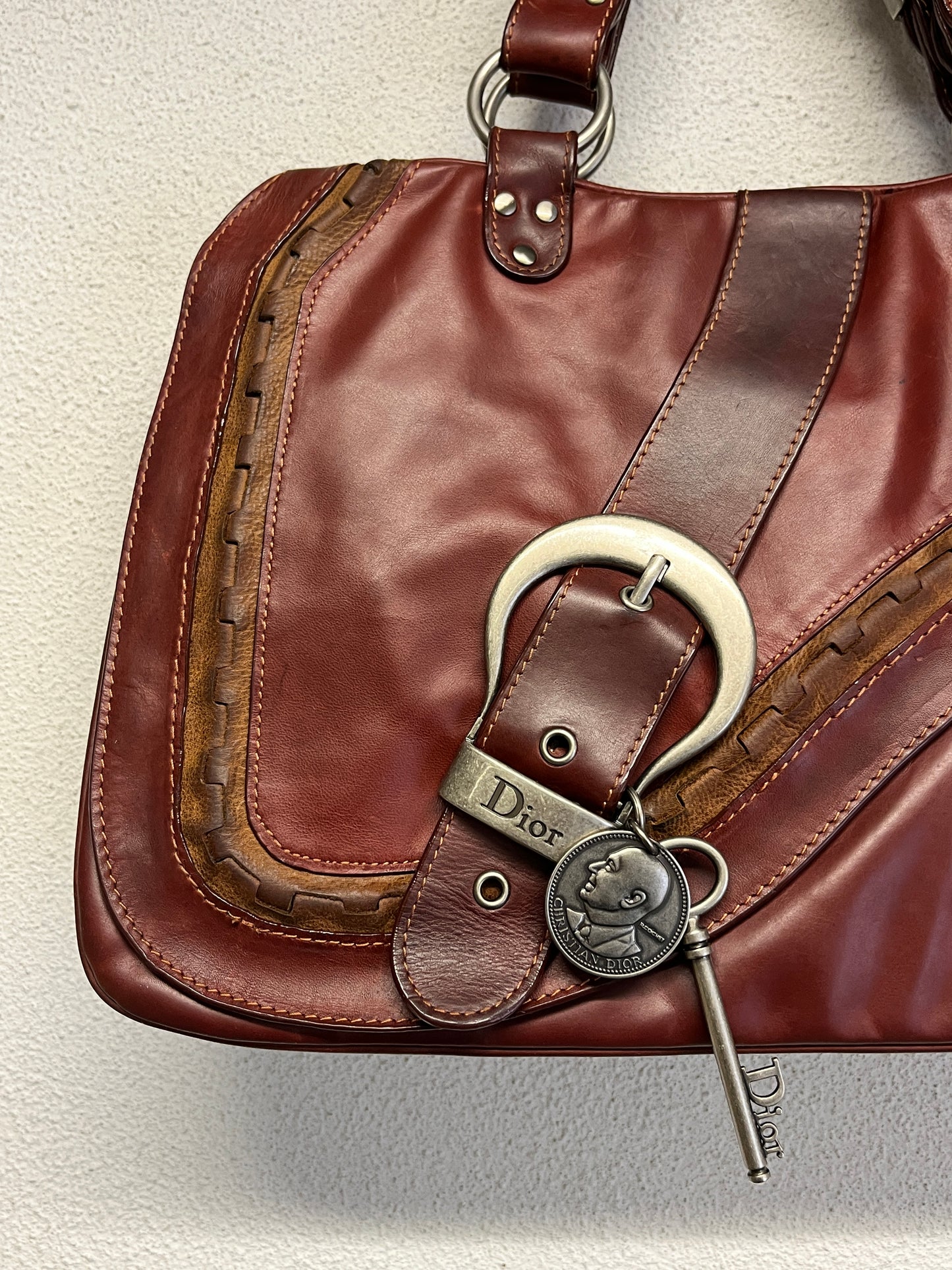 DIOR burgundy leather Gaucho double saddle bag