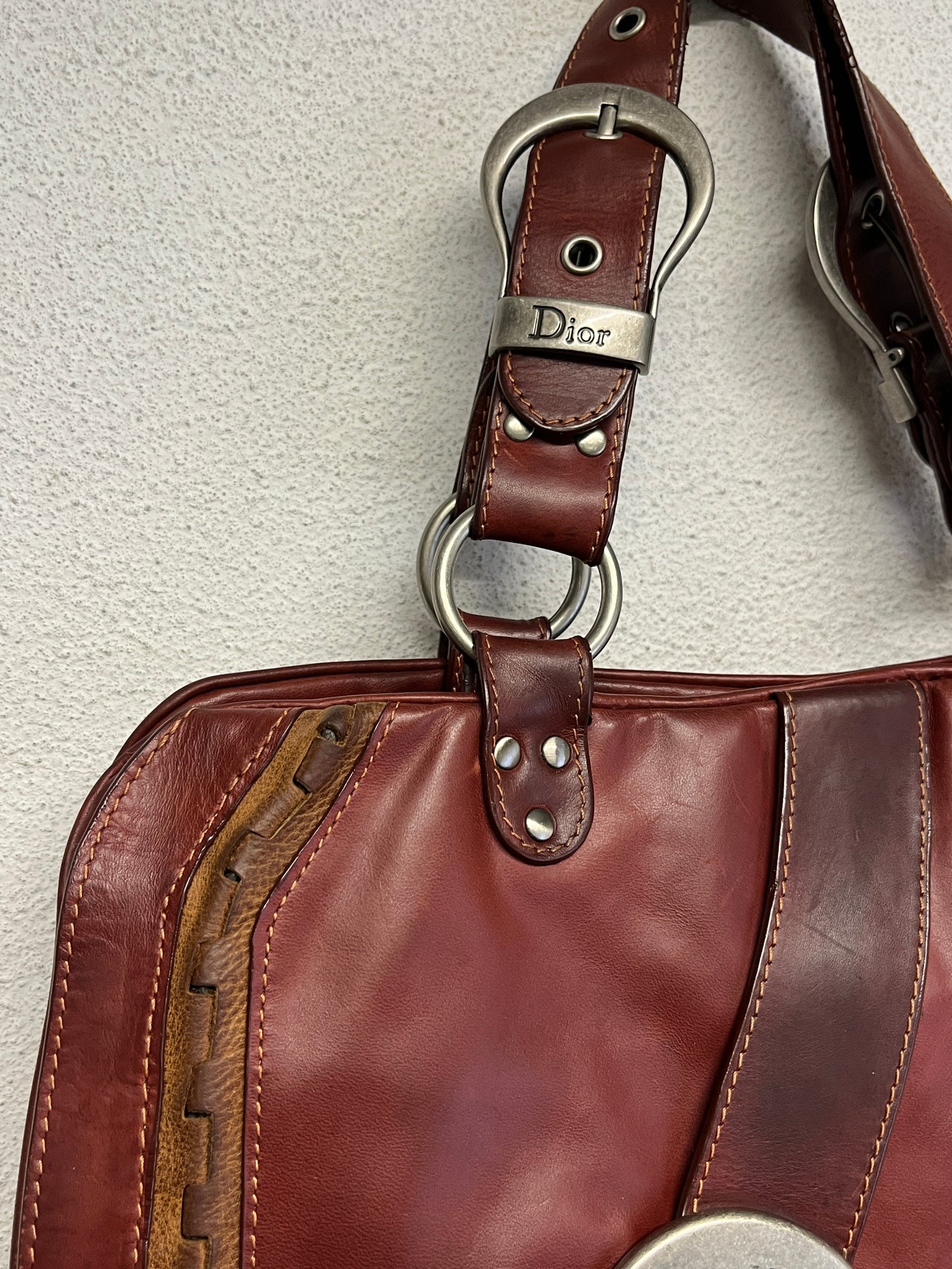 DIOR burgundy leather Gaucho double saddle bag