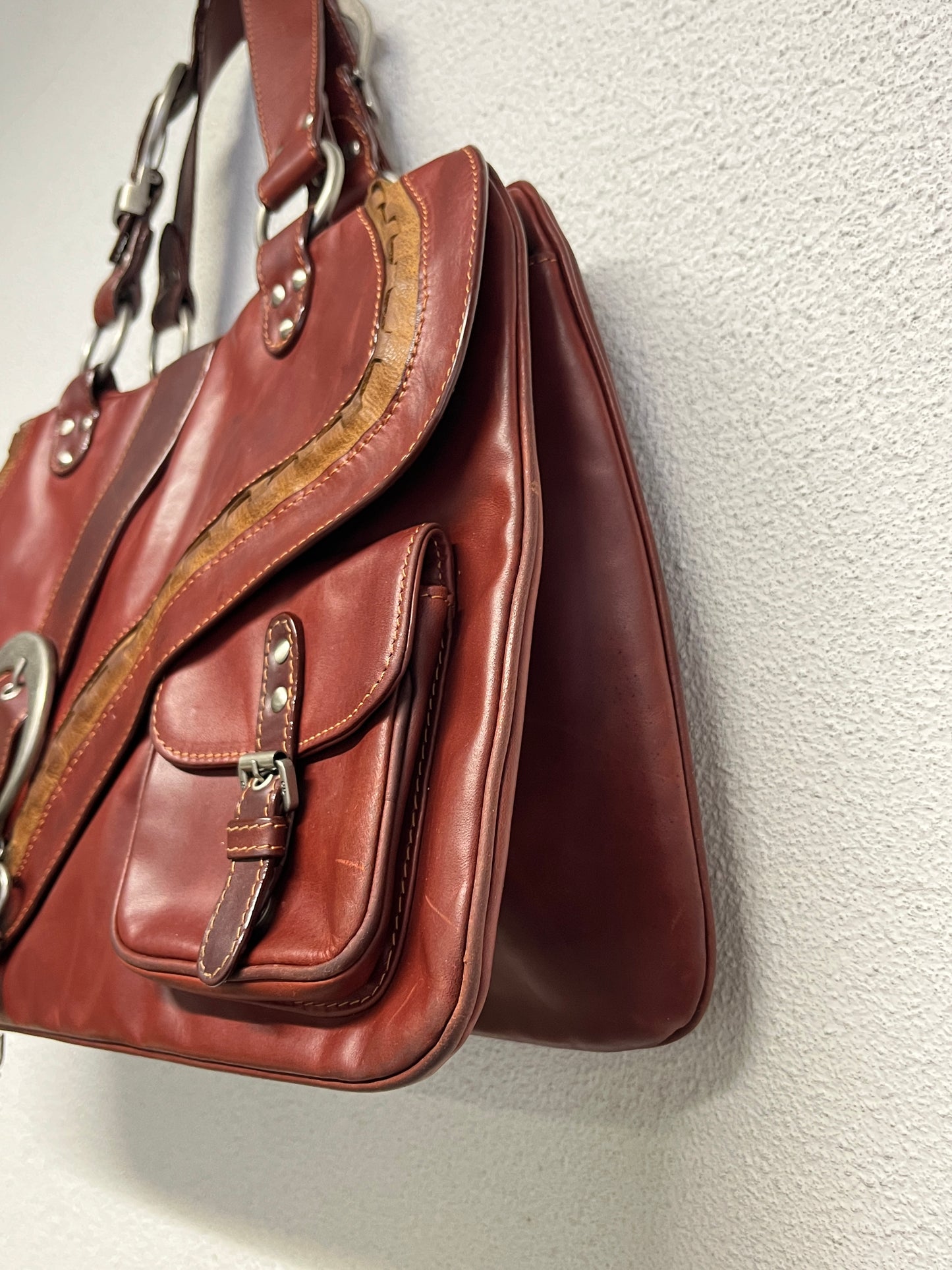 DIOR burgundy leather Gaucho double saddle bag