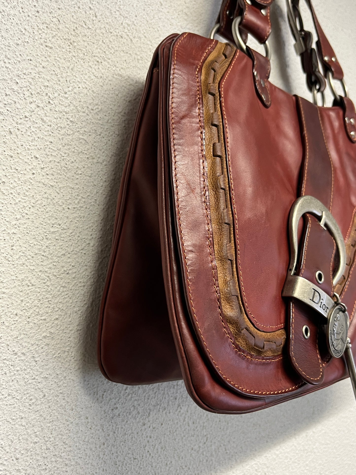 DIOR burgundy leather Gaucho double saddle bag