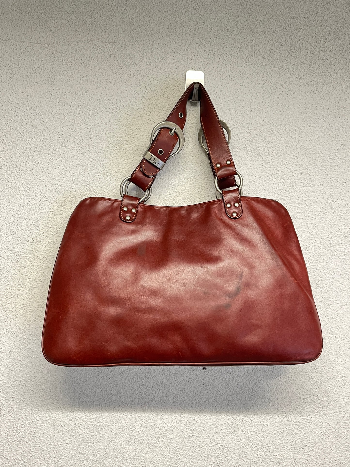 DIOR burgundy leather Gaucho double saddle bag