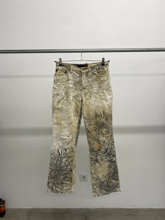 2000s Just Cavalli floral tattoo print jeans (S)