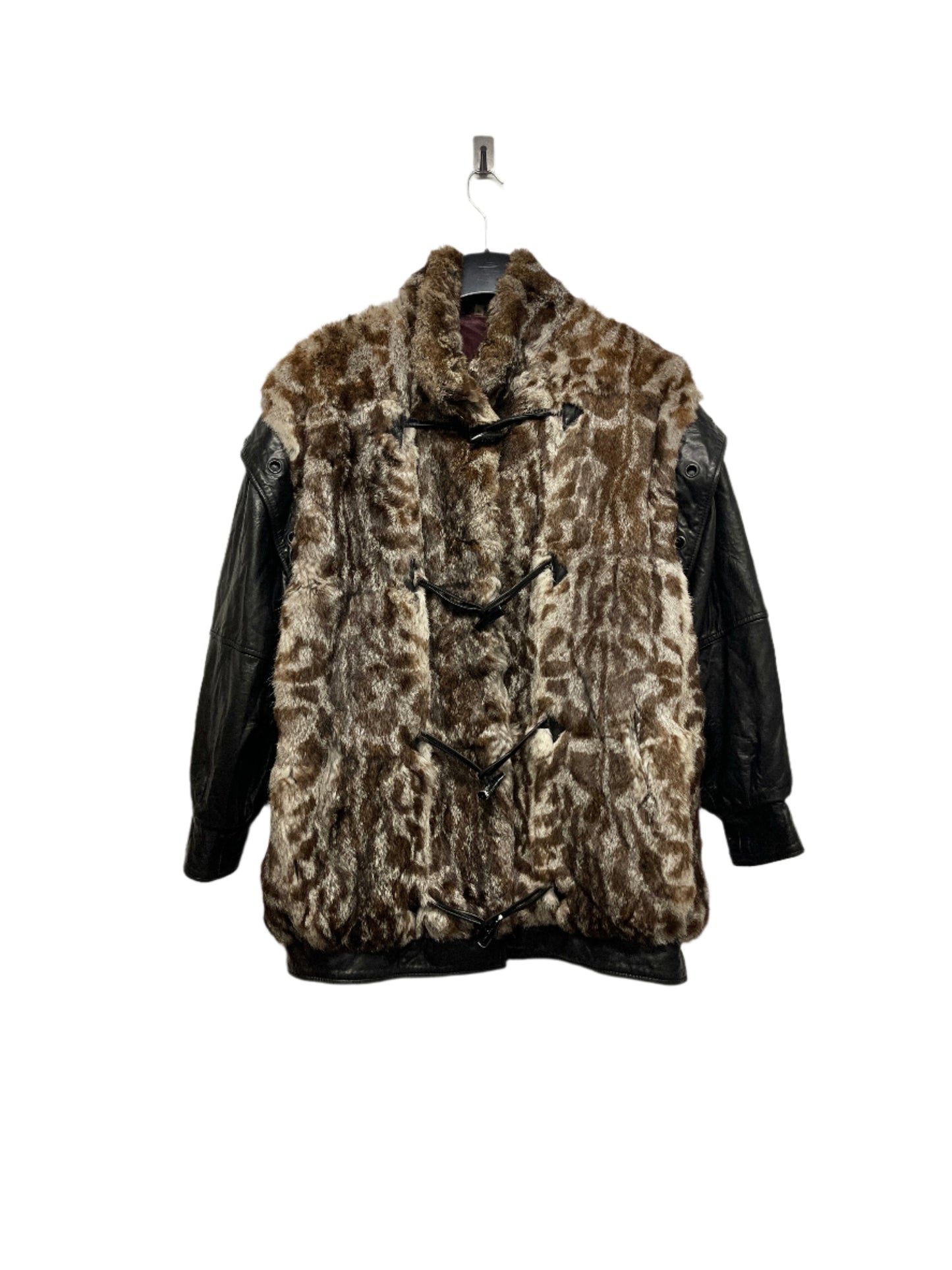 VINTAGE fur and leather coat with removable sleeves (XL)