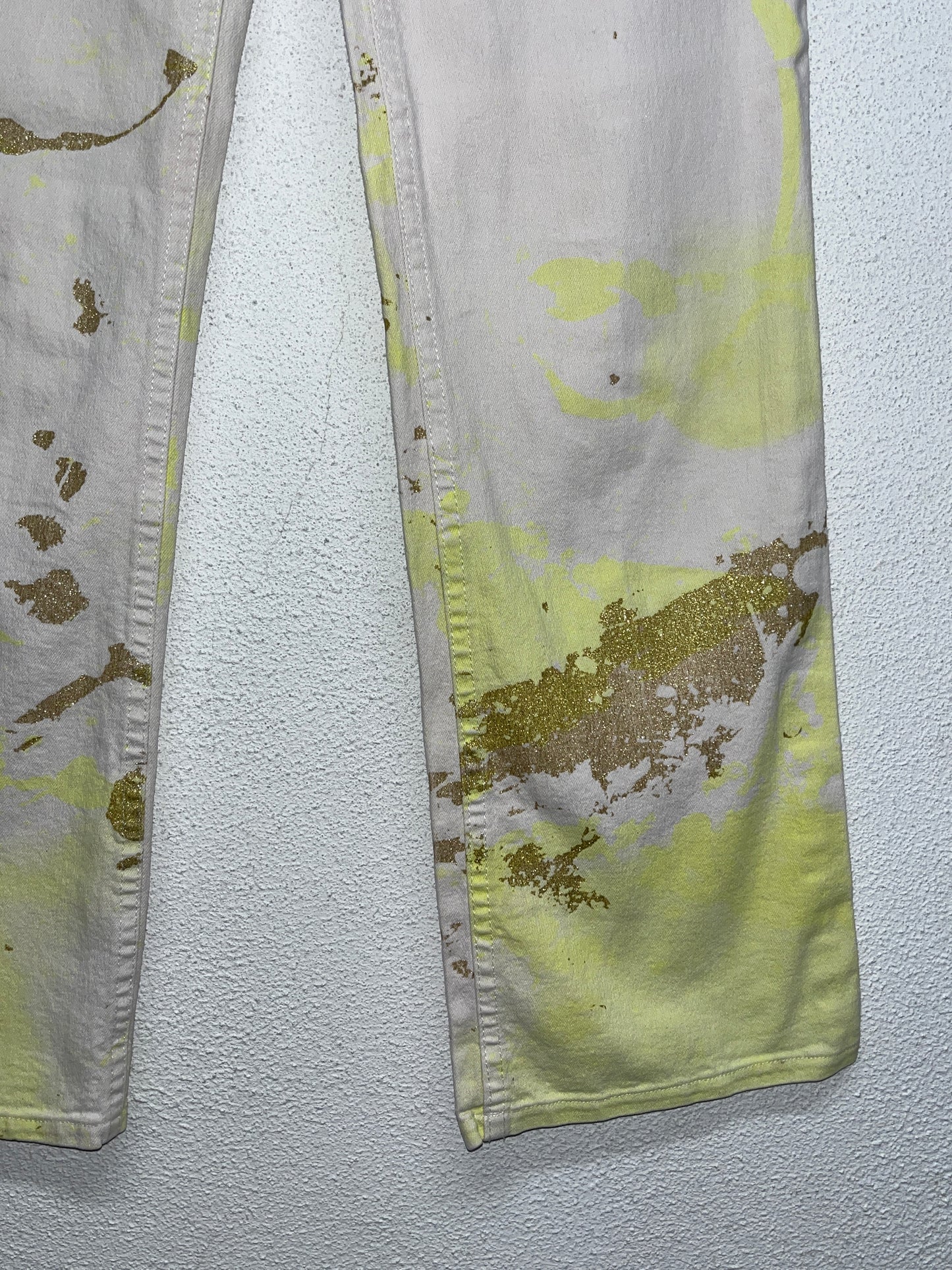 ROBERTO CAVALLI straight leg painted neon and gold trousers (XS)