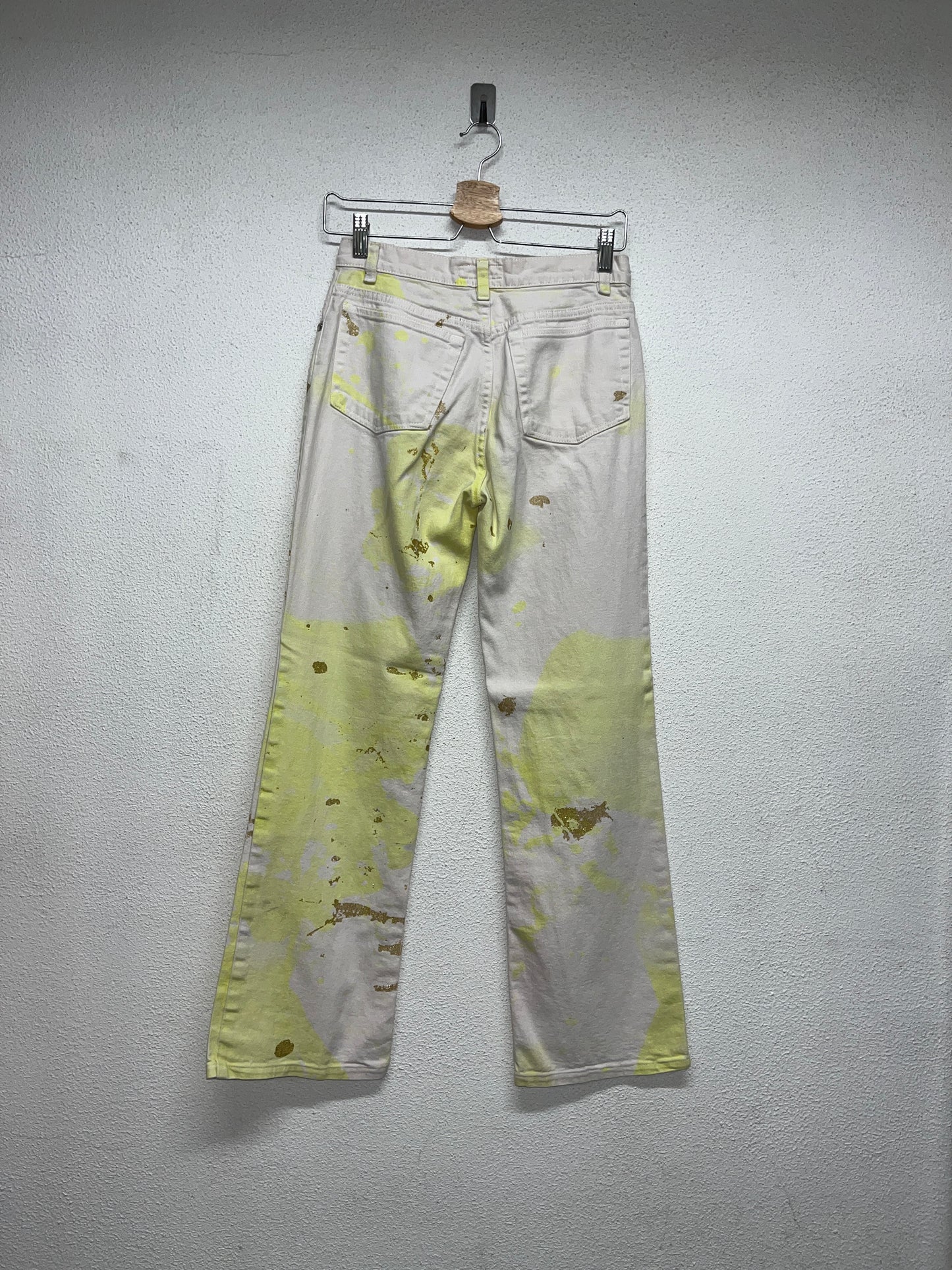 ROBERTO CAVALLI straight leg painted neon and gold trousers (XS)