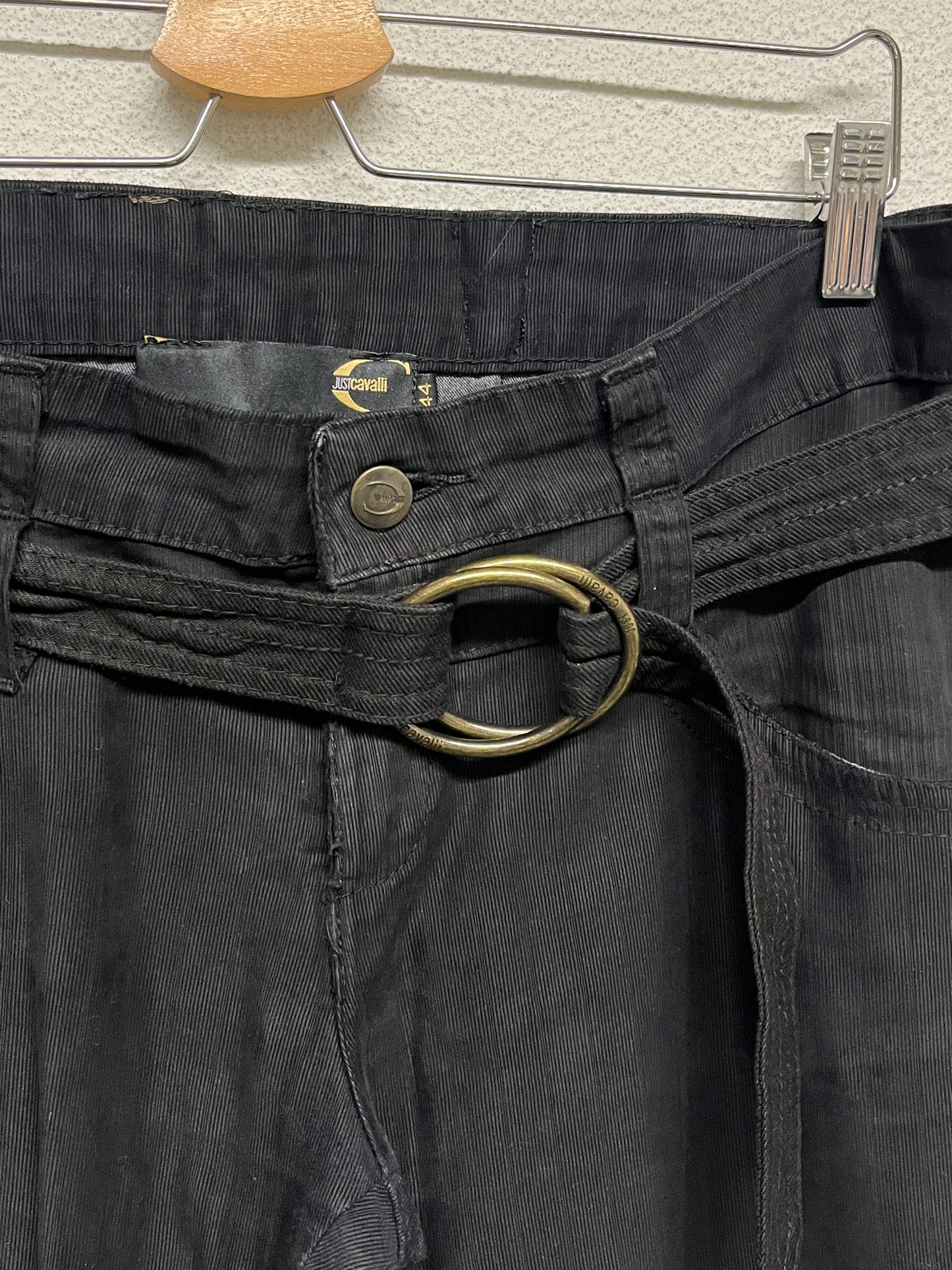 ROBERTO CAVALLI cotton black belted trousers (XL)